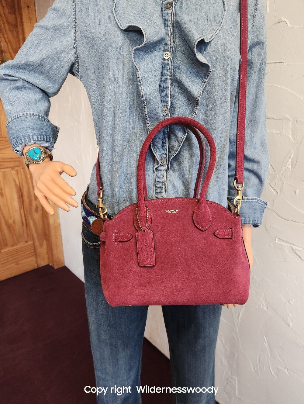 Coach Suede Soft Empire 21 Handle Satchel Bag, Dark Fuchsia